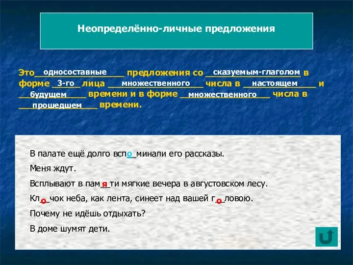 Неопределённо-личные предложения Это________________ предложения со _________________ в форме _____ лица _________________