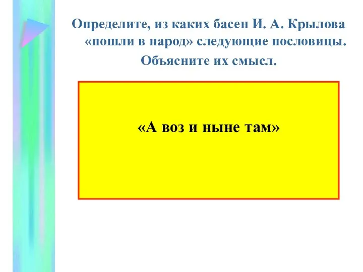 Определите, из каких басен И. А. Крылова «пошли в народ» следующие