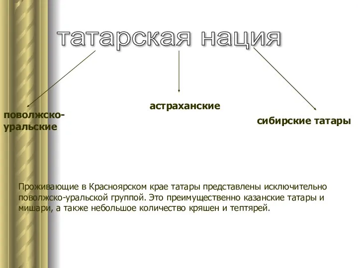 татарская нация поволжско-уральские астраханские сибирские татары Проживающие в Красноярском крае татары