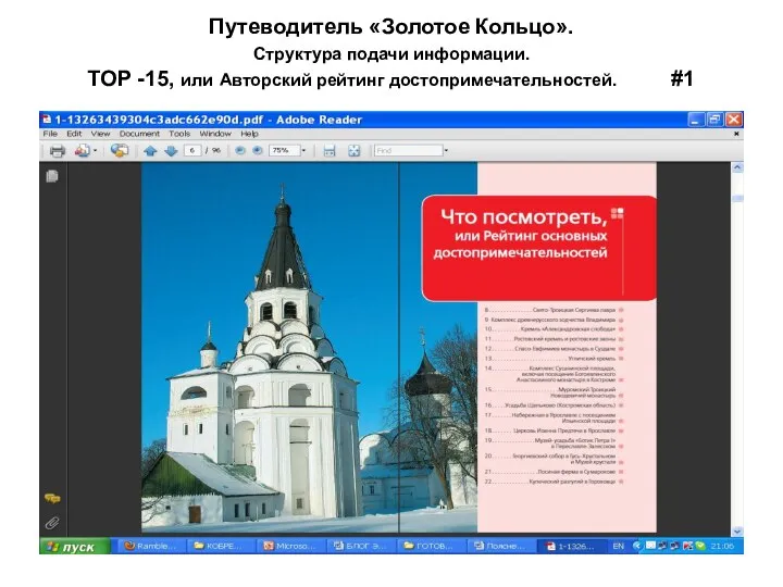 Путеводитель «Золотое Кольцо». Структура подачи информации. TOP -15, или Авторский рейтинг достопримечательностей. #1