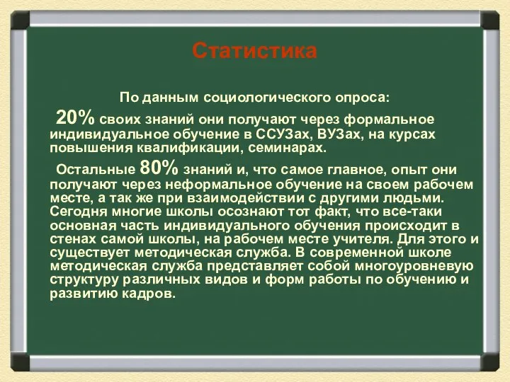 Статистика По данным социологического опроса: 20% своих знаний они получают через