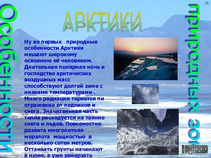 Особенности природных зон АРКТИКИ К СОДЕРЖАНИЮ