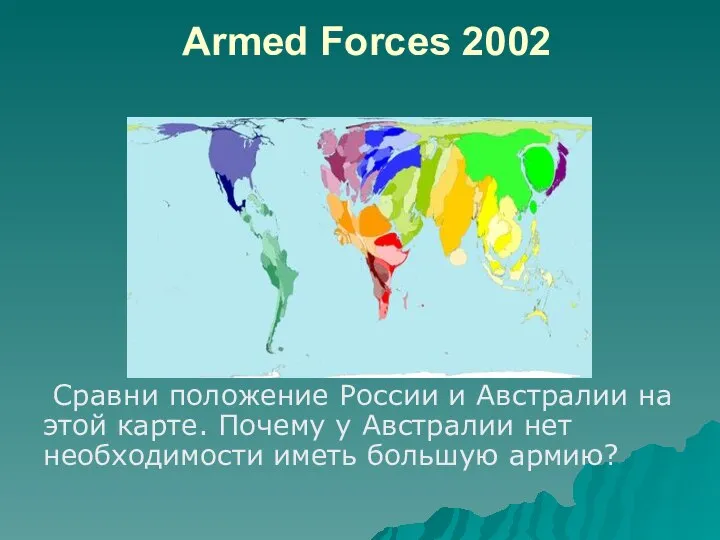 Armed Forces 2002 Сравни положение России и Австралии на этой карте.