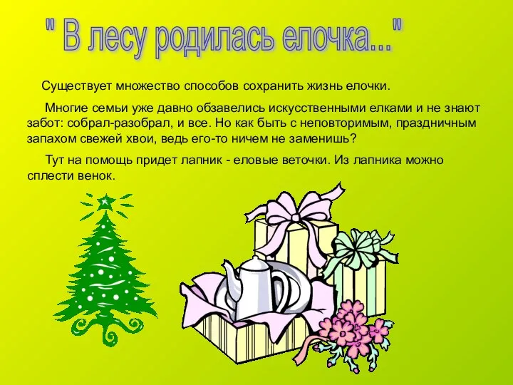 " В лесу родилась елочка..." Существует множество способов сохранить жизнь елочки.