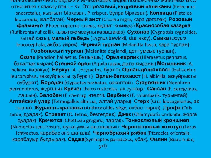 Наибольшее число редких и исчезающих видов позвоночных животных ВКО относится к