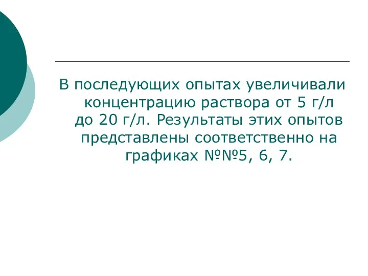 В последующих опытах увеличивали концентрацию раствора от 5 г/л до 20