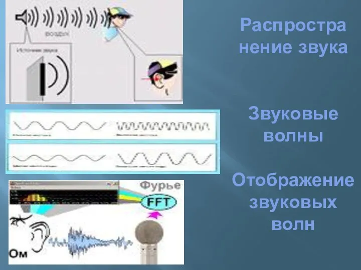 Распростра нение звука Звуковые волны Отображение звуковых волн