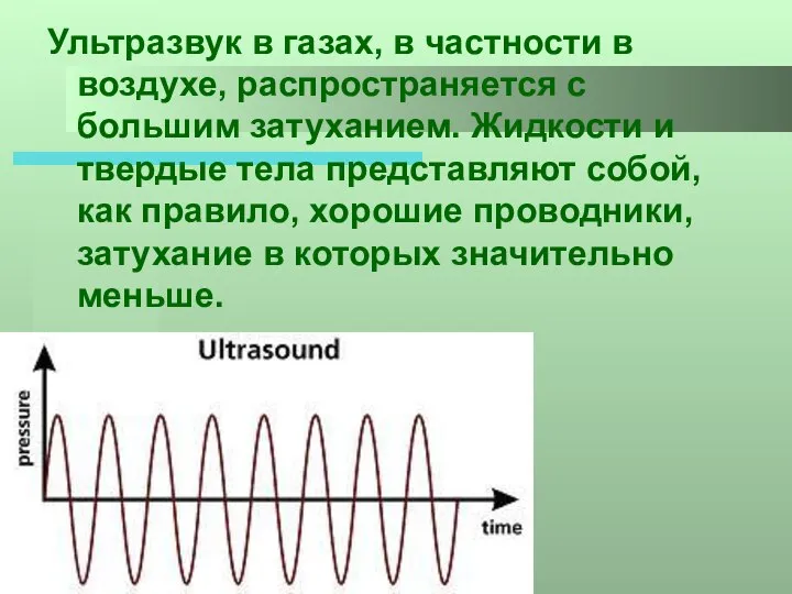 Ультразвук в газах, в частности в воздухе, распространяется с большим затуханием.