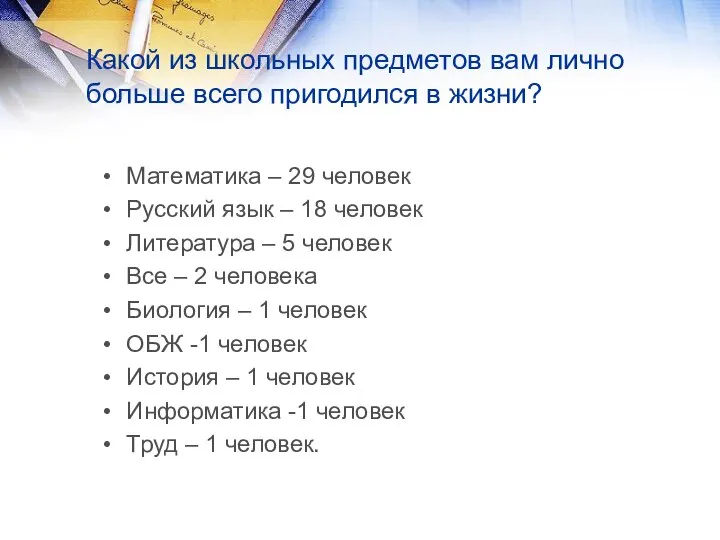 Какой из школьных предметов вам лично больше всего пригодился в жизни?