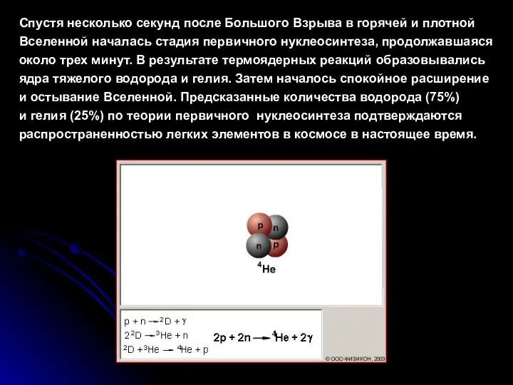 Спустя несколько секунд после Большого Взрыва в горячей и плотной Вселенной
