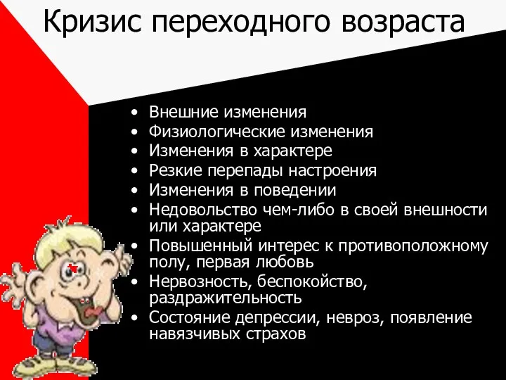 Кризис переходного возраста Внешние изменения Физиологические изменения Изменения в характере Резкие