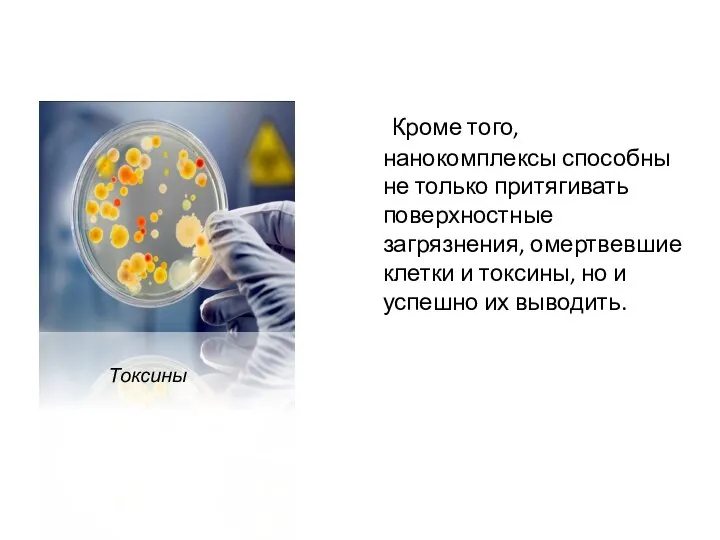 Кроме того, нанокомплексы способны не только притягивать поверхностные загрязнения, омертвевшие клетки