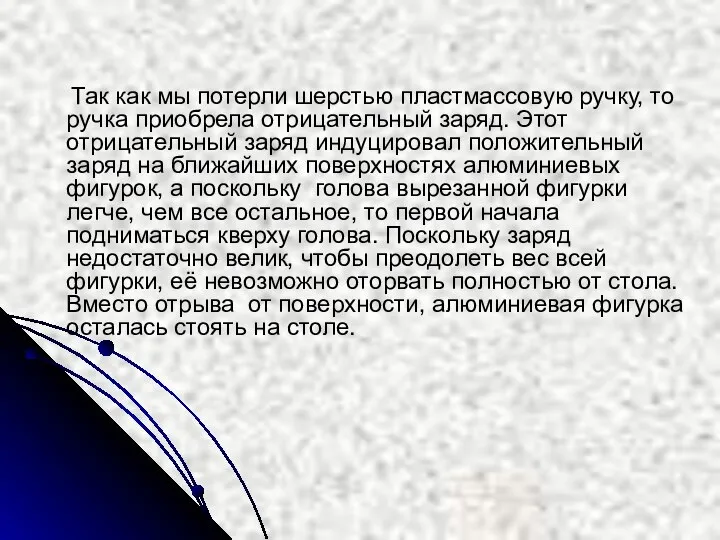 Так как мы потерли шерстью пластмассовую ручку, то ручка приобрела отрицательный