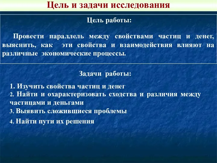 Цель и задачи исследования Цель работы: Провести параллель между свойствами частиц