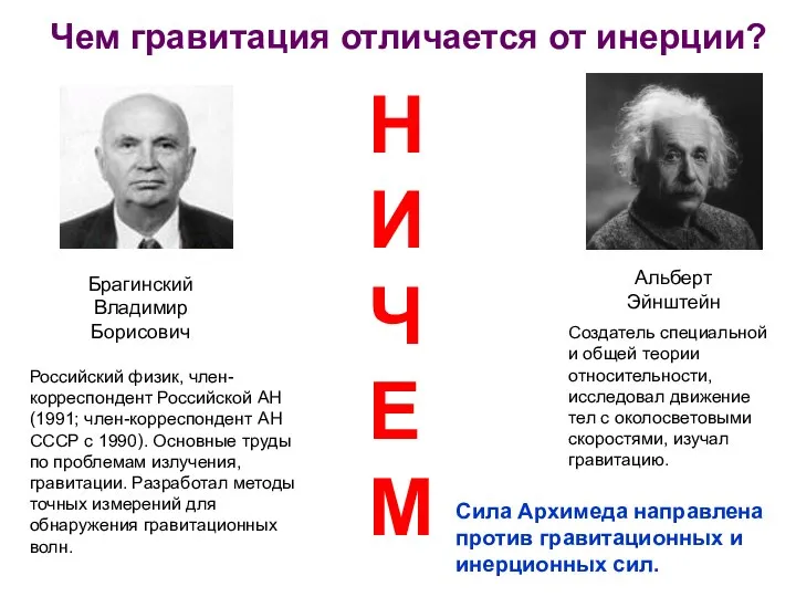 Чем гравитация отличается от инерции? Российский физик, член-корреспондент Российской АН (1991;