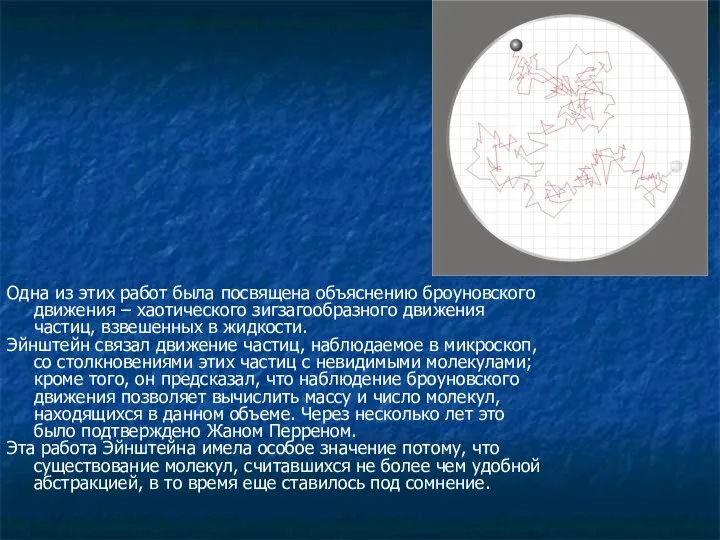 Одна из этих работ была посвящена объяснению броуновского движения – хаотического