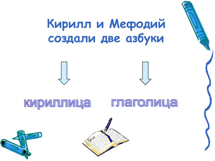 Кирилл и Мефодий создали две азбуки кириллица глаголица