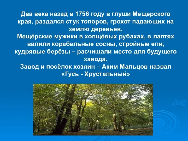 Два века назад в 1756 году в глуши Мещерского края, раздался