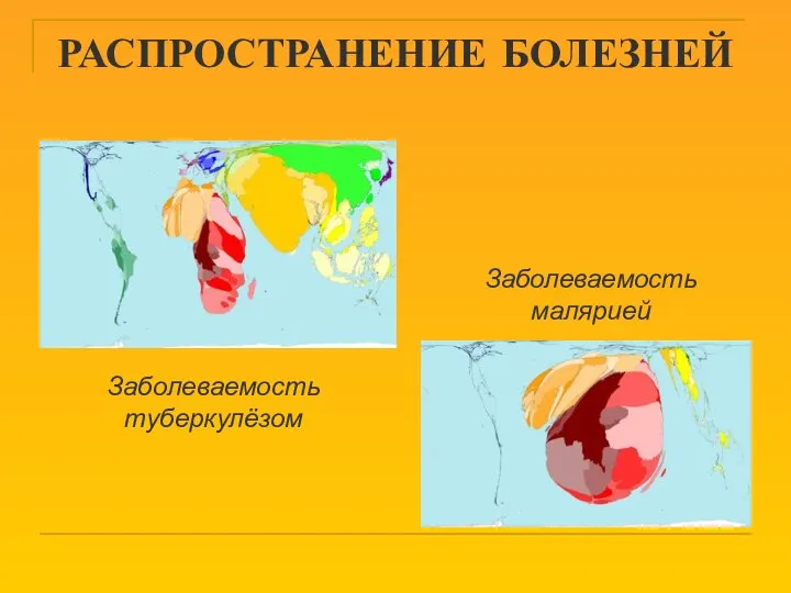 РАСПРОСТРАНЕНИЕ БОЛЕЗНЕЙ Заболеваемость туберкулёзом Заболеваемость малярией