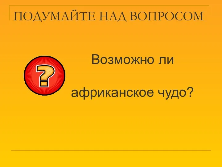 ПОДУМАЙТЕ НАД ВОПРОСОМ Возможно ли африканское чудо?