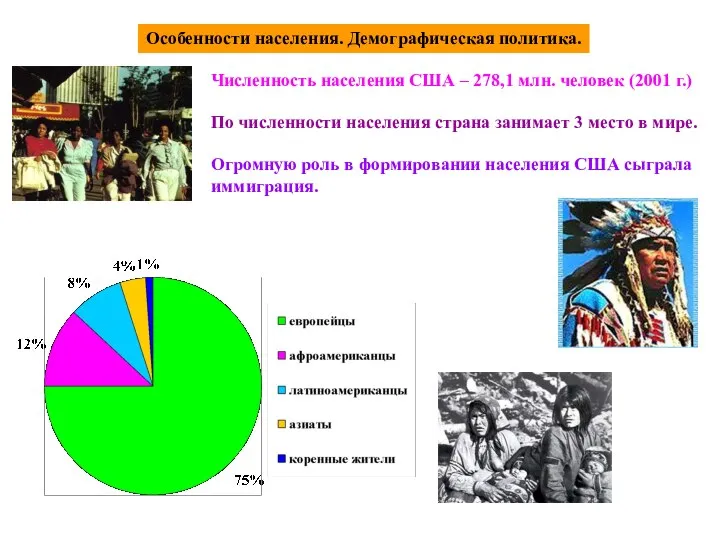 Особенности населения. Демографическая политика. Численность населения США – 278,1 млн. человек