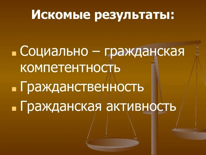 Искомые результаты: Социально – гражданская компетентность Гражданственность Гражданская активность