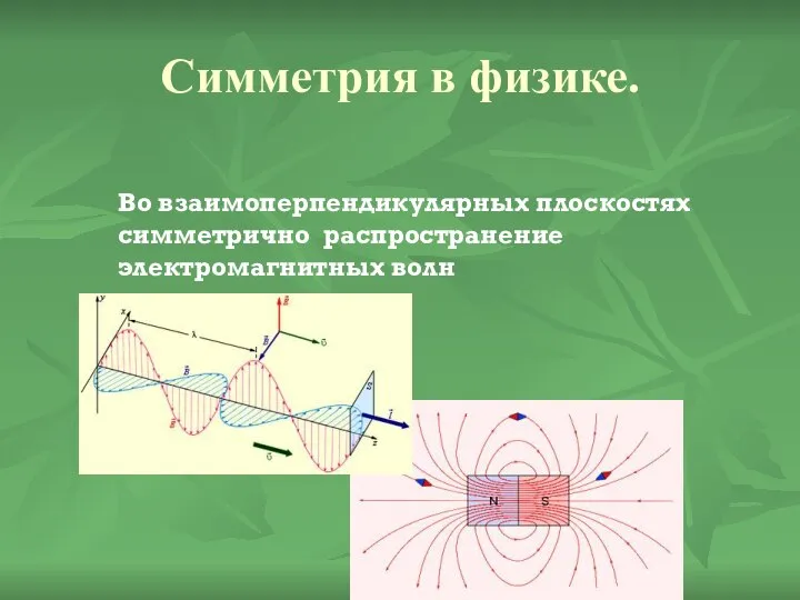 Симметрия в физике. Во взаимоперпендикулярных плоскостях симметрично распространение электромагнитных волн