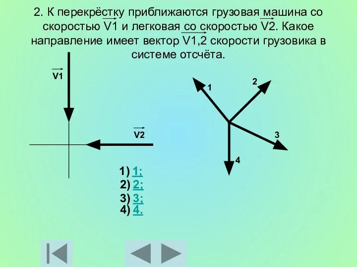 2. К перекрёстку приближаются грузовая машина со скоростью V1 и легковая