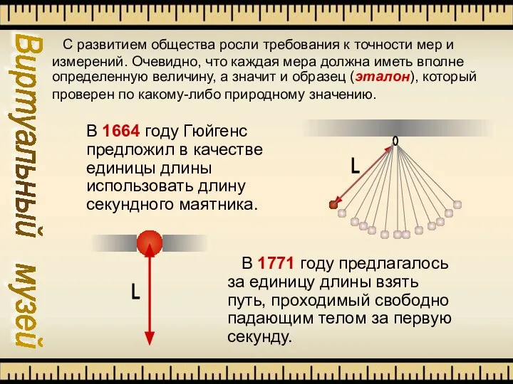 Виртуальный музей С развитием общества росли требования к точности мер и