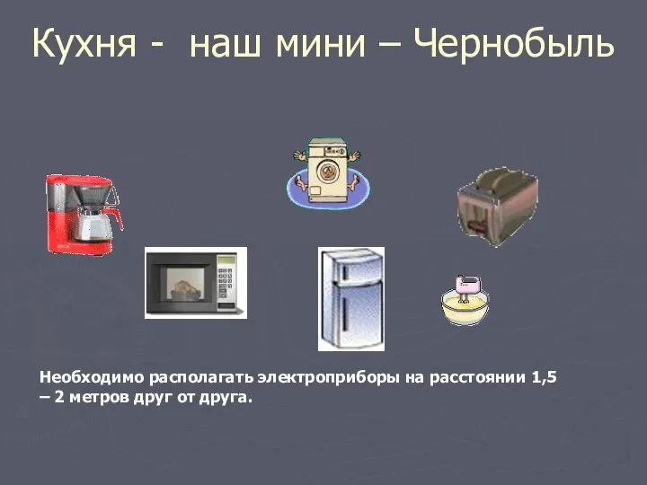 Кухня - наш мини – Чернобыль Необходимо располагать электроприборы на расстоянии