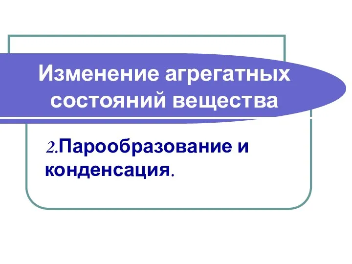 Изменение агрегатных состояний вещества 2.Парообразование и конденсация.