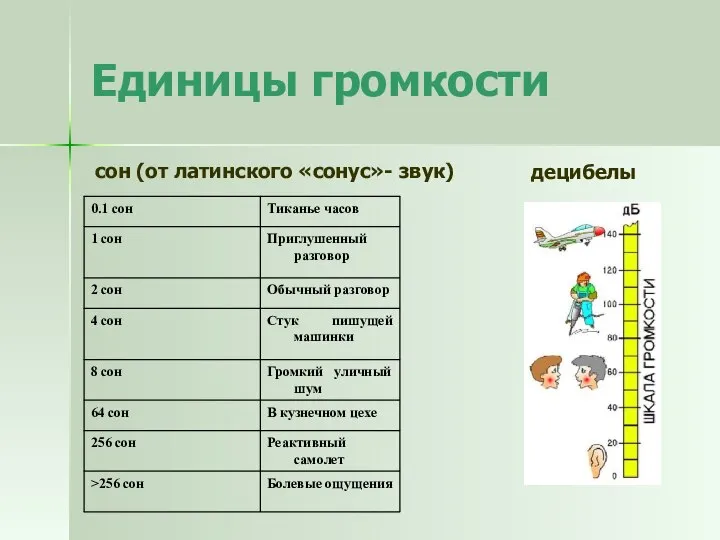 Единицы громкости сон (от латинского «сонус»- звук) децибелы