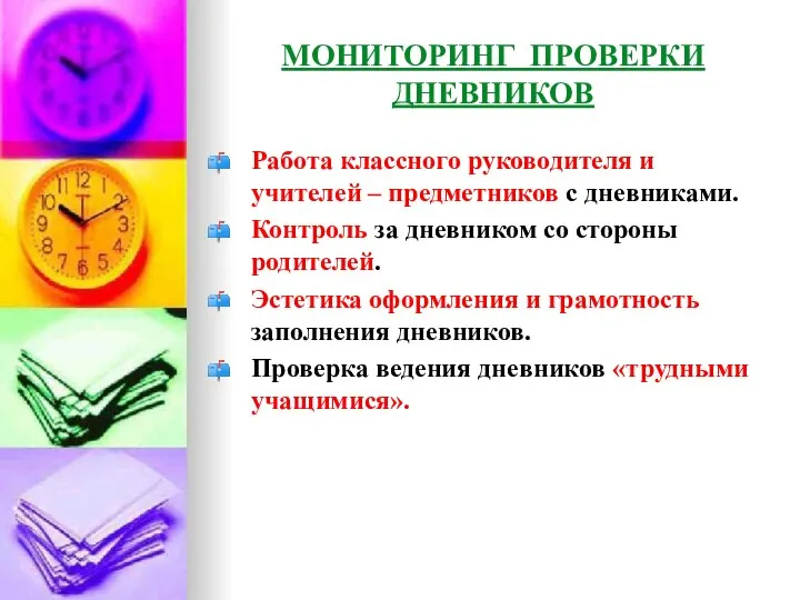 МОНИТОРИНГ ПРОВЕРКИ ДНЕВНИКОВ Работа классного руководителя и учителей – предметников с