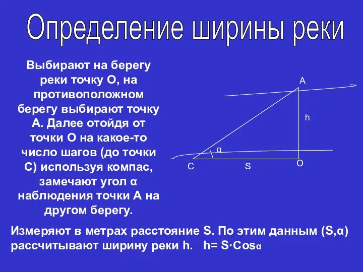 О С А S h α Выбирают на берегу реки точку