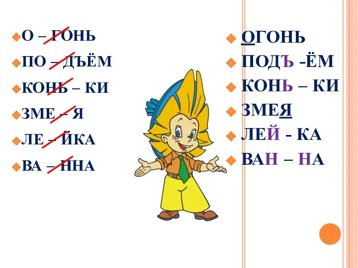 О – ГОНЬ ПО – ДЪЁМ КОНЬ – КИ ЗМЕ –