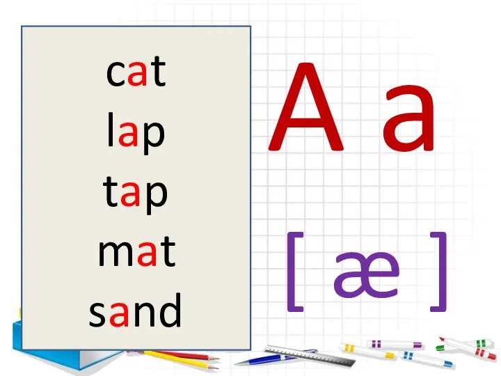 A a [ æ ] cat lap tap mat sand