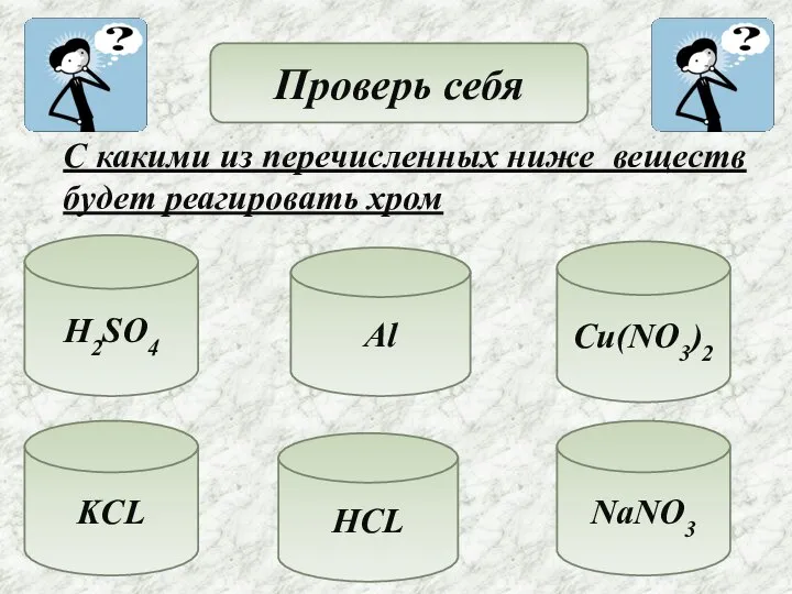 Проверь себя С какими из перечисленных ниже веществ будет реагировать хром