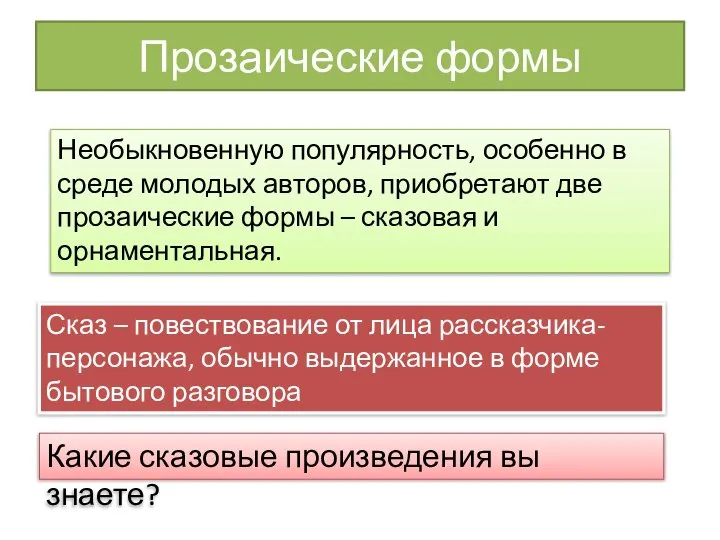 Прозаические формы Необыкновенную популярность, особенно в среде молодых авторов, приобретают две