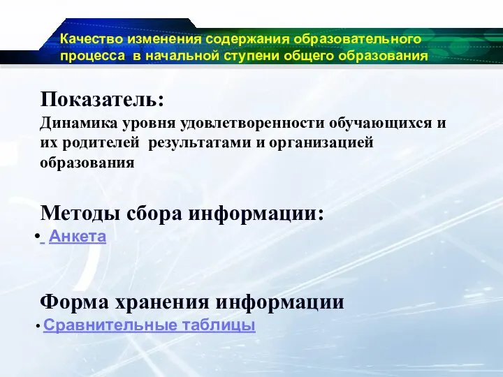 Показатель: Динамика уровня удовлетворенности обучающихся и их родителей результатами и организацией