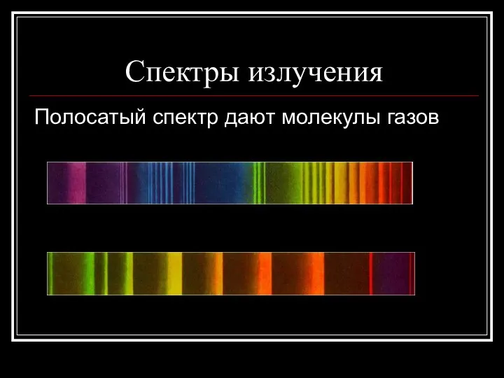 Спектры излучения Полосатый спектр дают молекулы газов