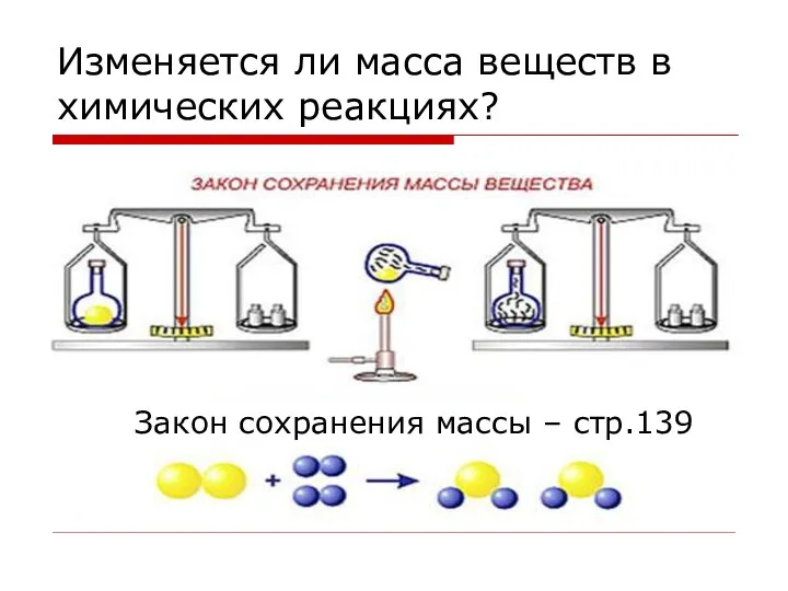 Изменяется ли масса веществ в химических реакциях? Закон сохранения массы – стр.139