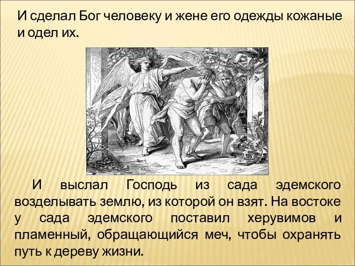 И сделал Бог человеку и жене его одежды кожаные и одел