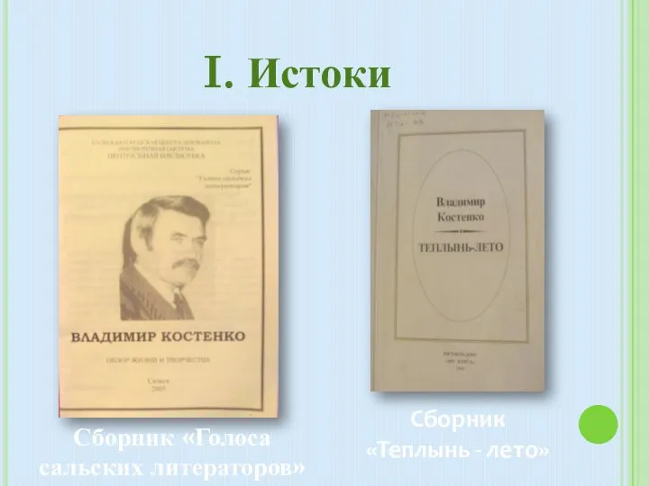 I. Истоки Сборник «Голоса сальских литераторов» Сборник «Теплынь - лето»