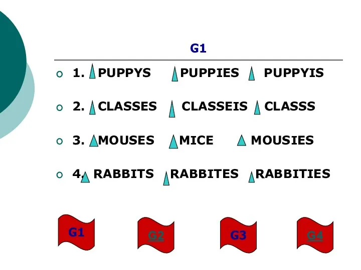 G1 1. PUPPYS PUPPIES PUPPYIS 2. CLASSES CLASSEIS CLASSS 3. MOUSES