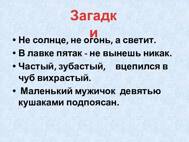 Не солнце, не огонь, а светит. В лавке пятак - не