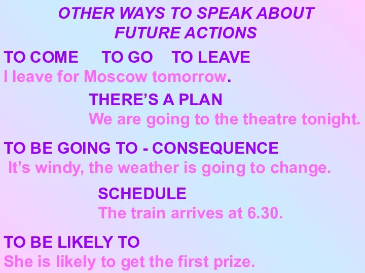 OTHER WAYS TO SPEAK ABOUT FUTURE ACTIONS TO COME TO GO