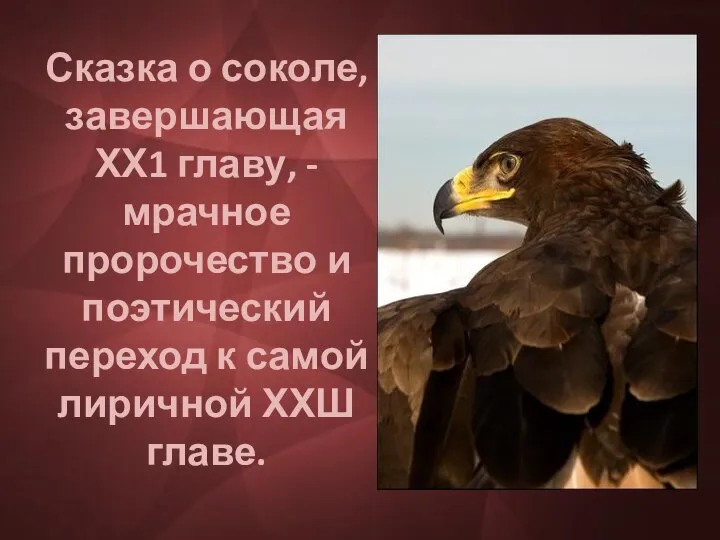 Сказка о соколе, завершающая ХХ1 главу, - мрачное пророчество и поэтический