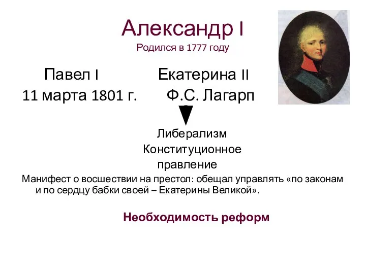 Александр I Родился в 1777 году Павел I Екатерина II 11