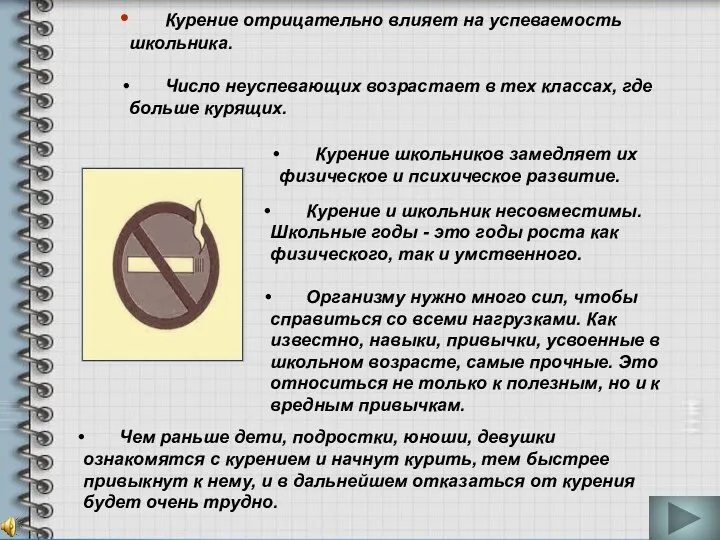 Курение и школьник несовместимы. Школьные годы - это годы роста как