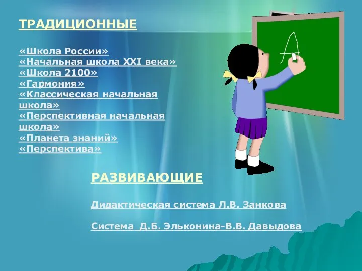 ТРАДИЦИОННЫЕ «Школа России» «Начальная школа XXI века» «Школа 2100» «Гармония» «Классическая